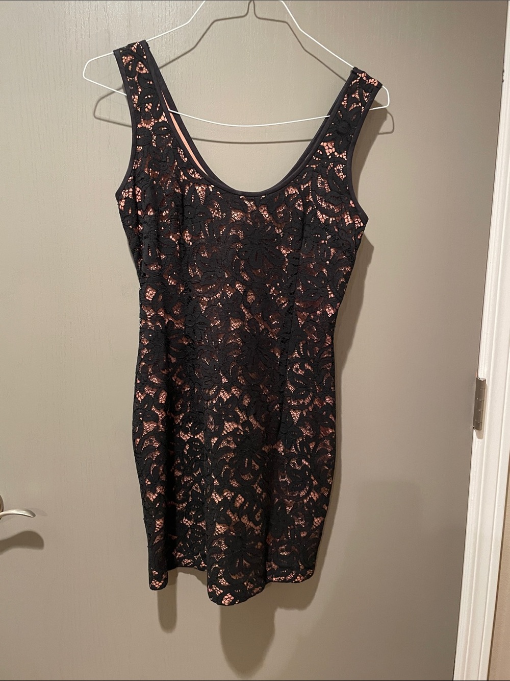 Nicole Miller Black Lace Mini Dress with Nude Underlay